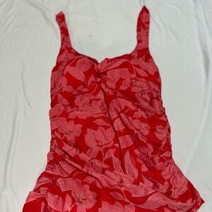 Nicole Miller Red Ruched Tie Back Tank Top